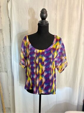 Wrangler Purple Multi-Color Scoop Neck Short Sleeve sheer top Sz M